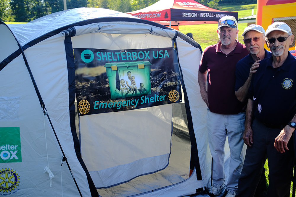 The Southern Ulster Rotary contributes to the Shelter Box program that provides emergency tent housing, cooking utensils and water to hard hit disaster areas around the world. Pictured L-R Rotary President William Farrell and members Paul Daniels and Richard Brennan